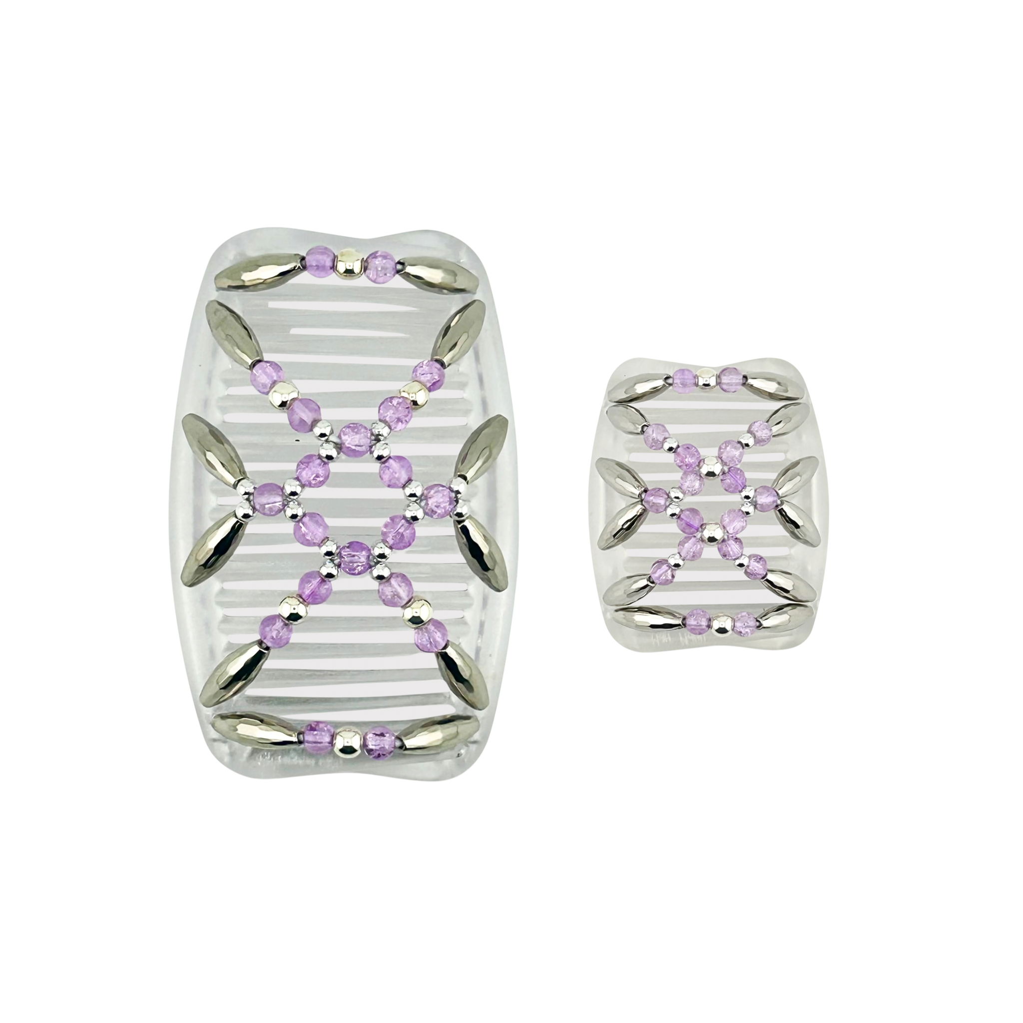 Majestic Silver Lilac Crackle, Clear Combs