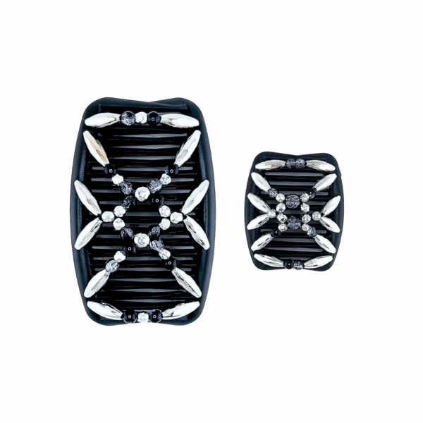Majestic Silver Black Crackle, Black Combs