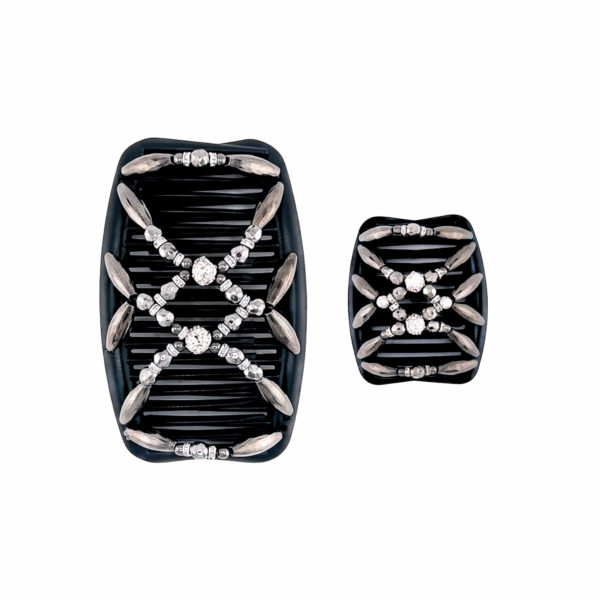 Majestic Charcoal Diamanté Round Silver, Black Combs