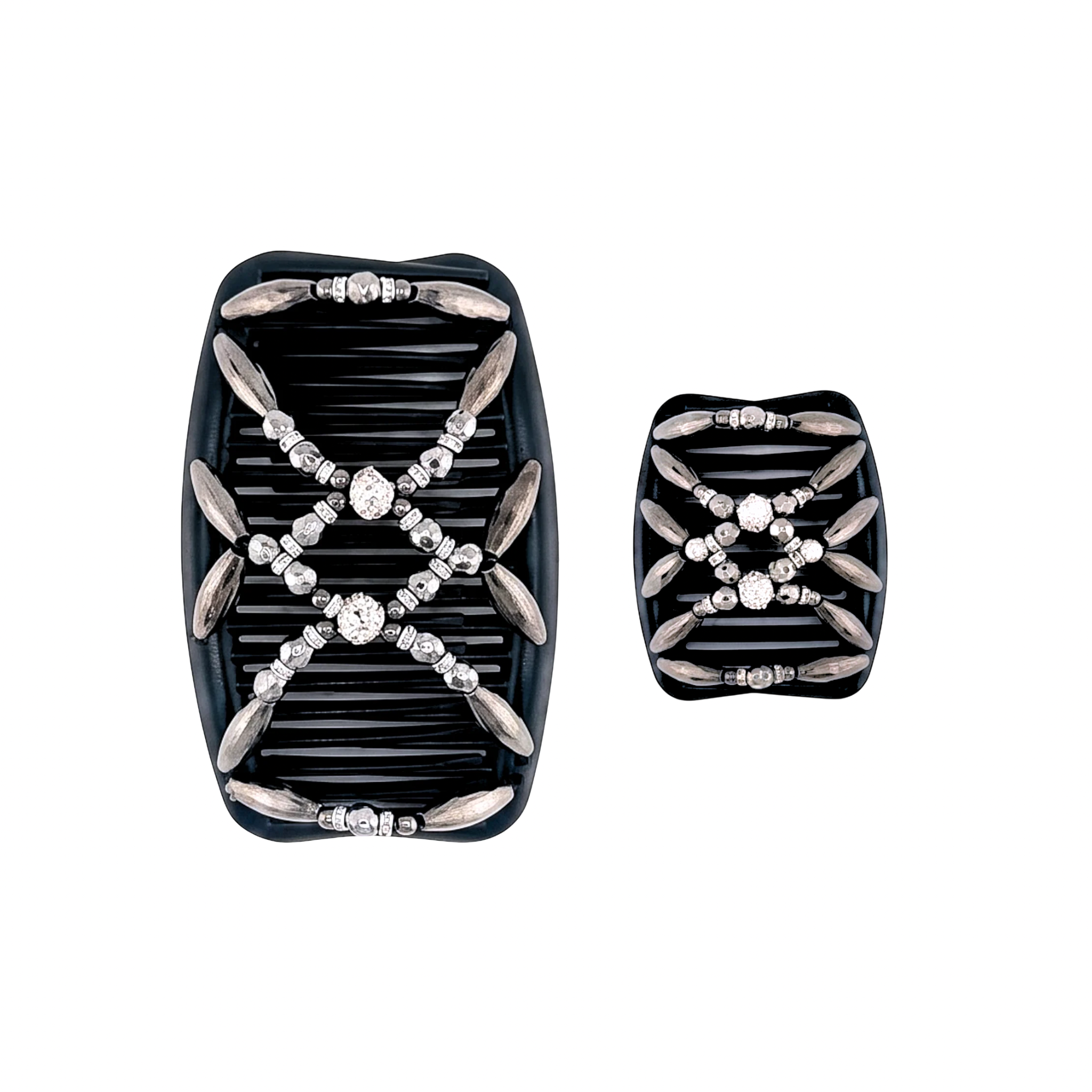 Majestic Charcoal Diamanté Round Silver, Black Combs