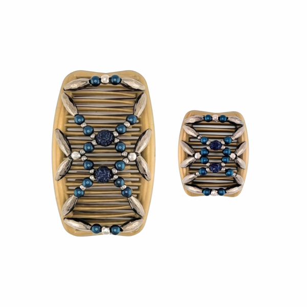 Majestic Charcoal Shambala Peacock Blue, Gold Combs