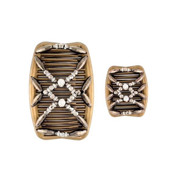 Majestic Charcoal Diamante Round Silver, Gold Combs