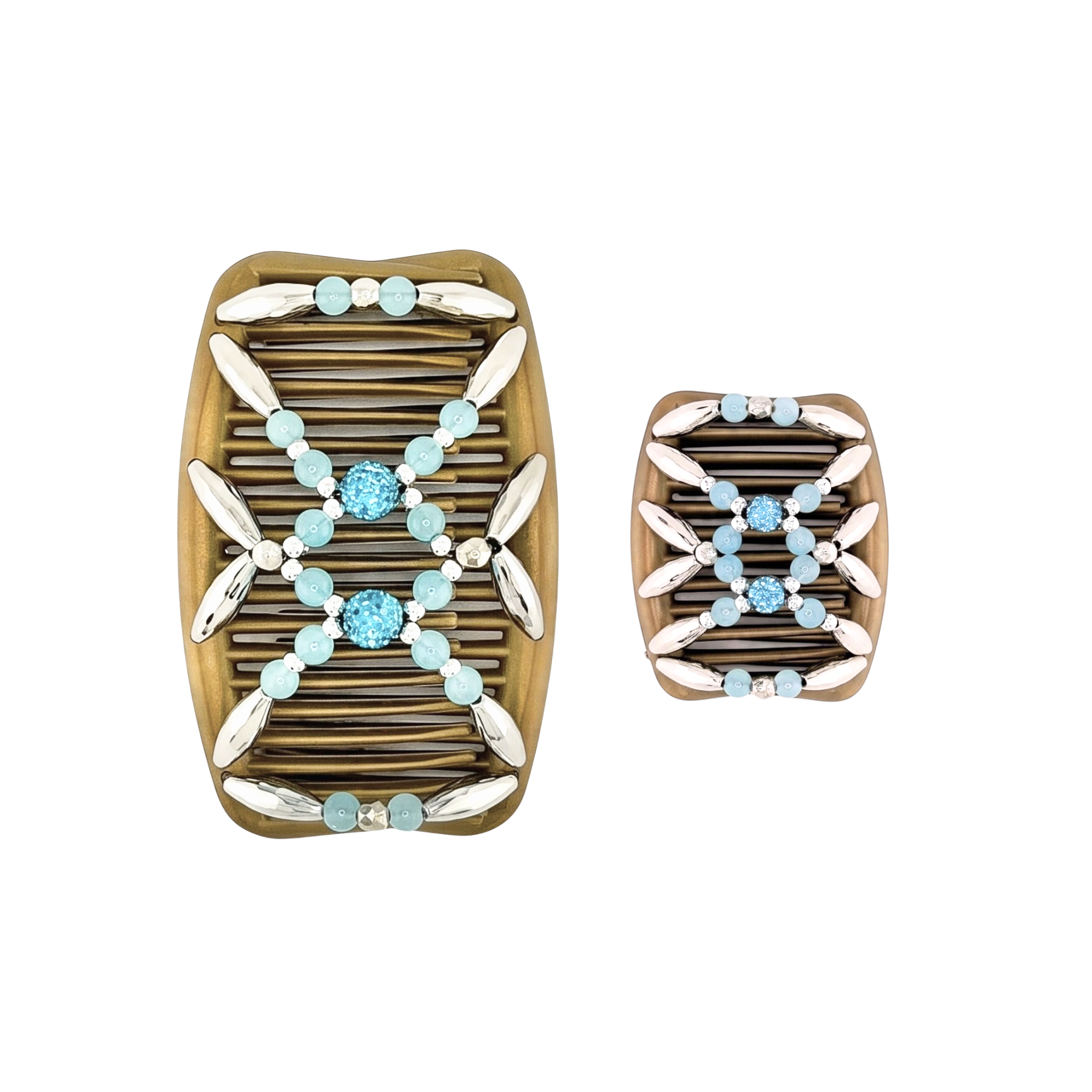 Majestic Silver Shambala Turquoise, Gold Combs